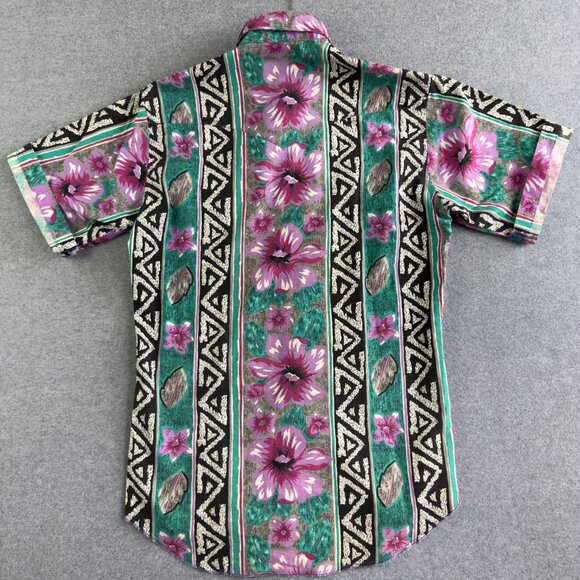 VNTG Wrangler Cowboy‑Cut Floral Aztec Pearl‑Snap Western Shirt Size 15 – Retro - Picture 2 of 11